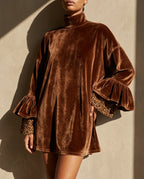 Isadora Women's Velvet Ruffle Cuff Mini Dress