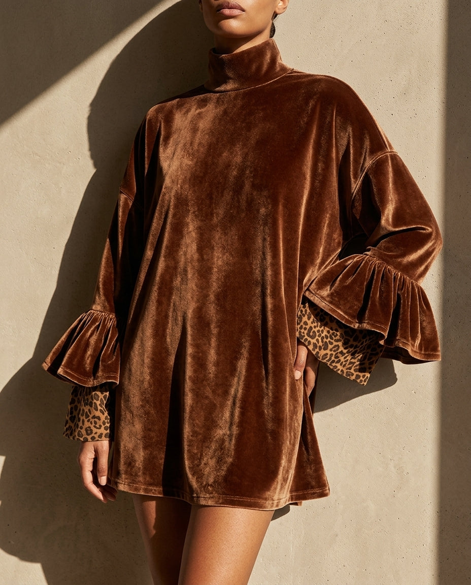 Isadora Women's Velvet Ruffle Cuff Mini Dress