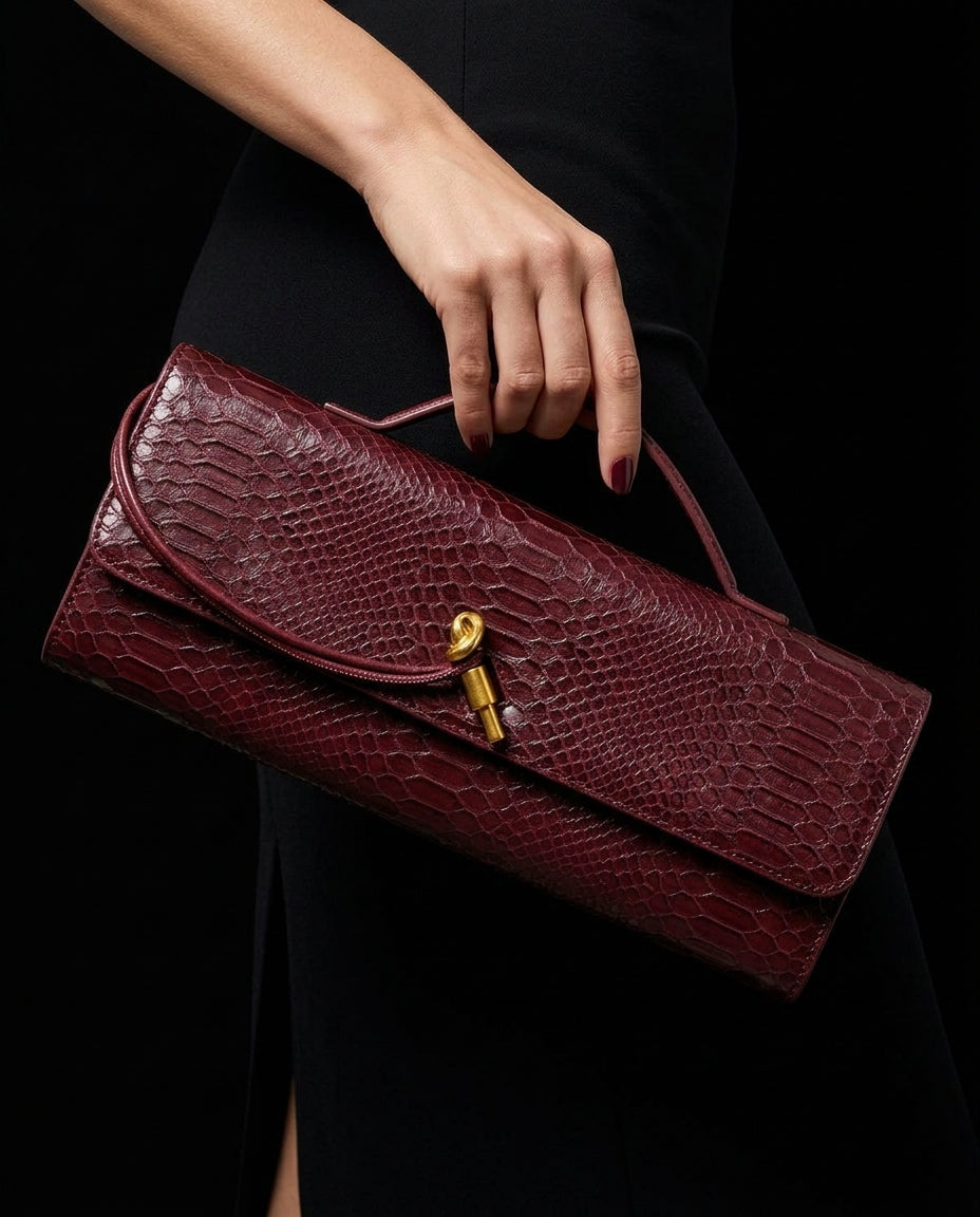 Vivienne Snake Embossed Baguette Bag