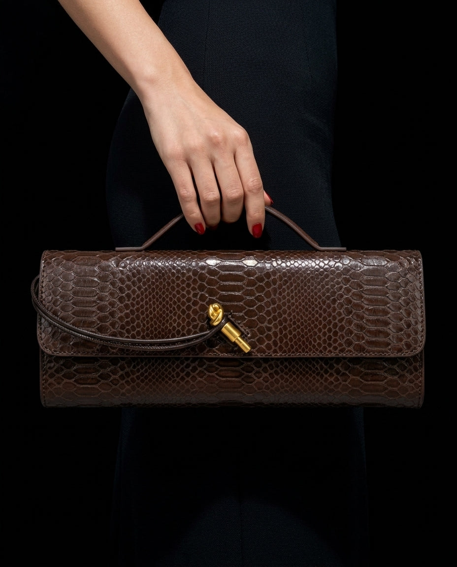 Vivienne Snake Embossed Baguette Bag
