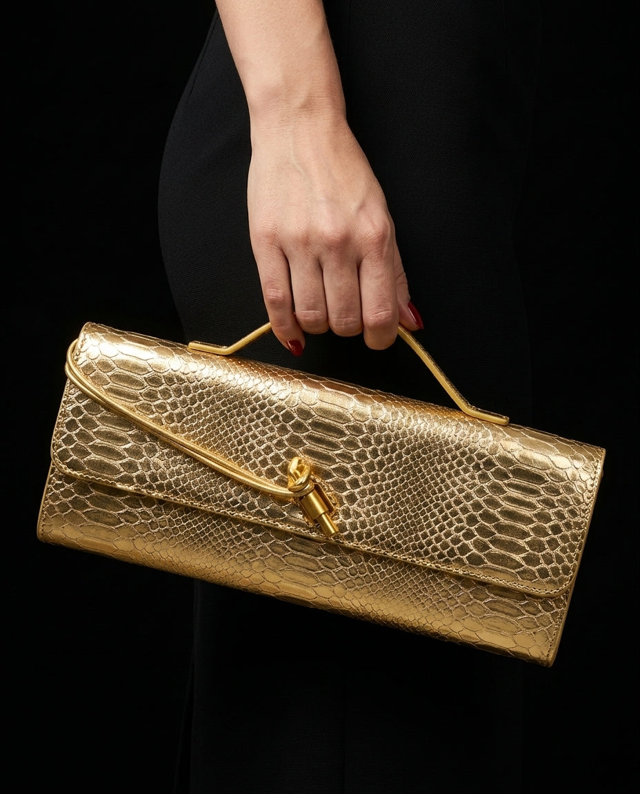 Vivienne Snake Embossed Baguette Bag