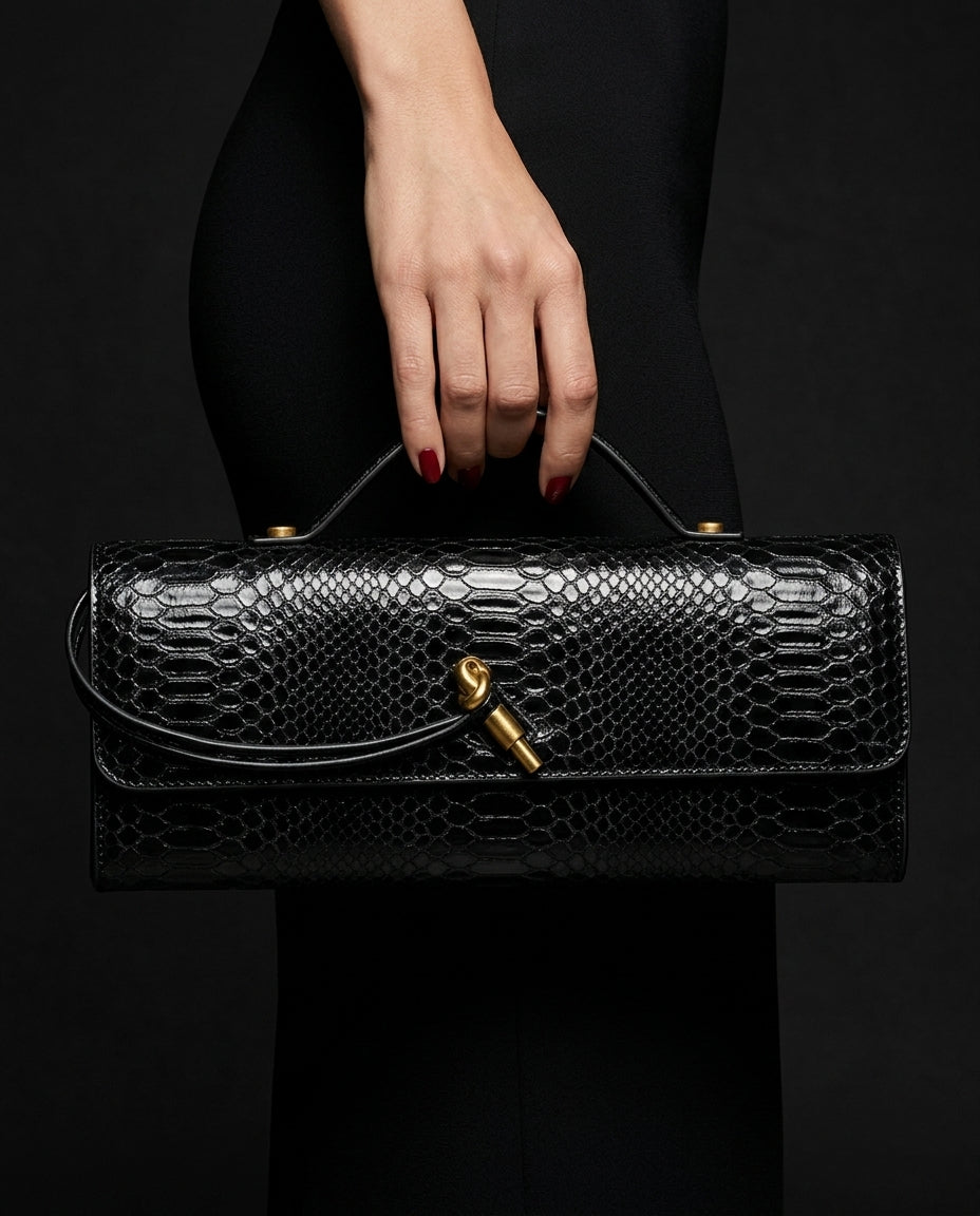 Vivienne Snake Embossed Baguette Bag
