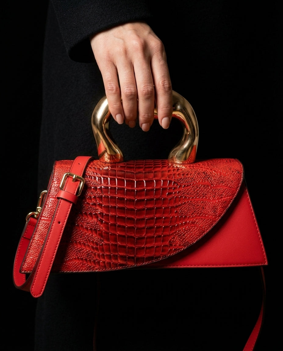 Whitmore Croc Embossed Sculptural Handle Bag
