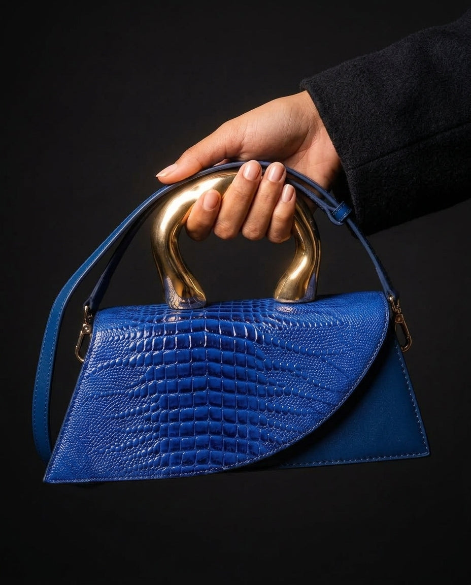 Whitmore Croc Embossed Sculptural Handle Bag