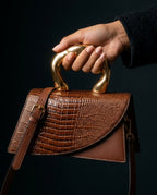 Whitmore Croc Embossed Sculptural Handle Bag