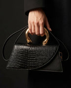 Whitmore Croc Embossed Sculptural Handle Bag
