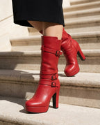 Genevieve Women's Buckle Strap Platform Boots