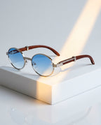 Milan Women's Wood Trim Round Sunglasses