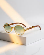 Milan Women's Wood Trim Round Sunglasses