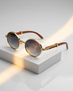 Milan Women's Wood Trim Round Sunglasses