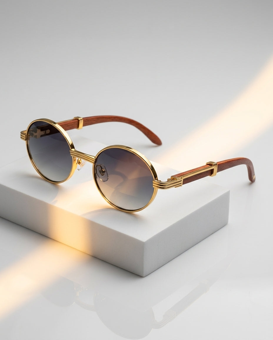 Milan Women's Wood Trim Round Sunglasses
