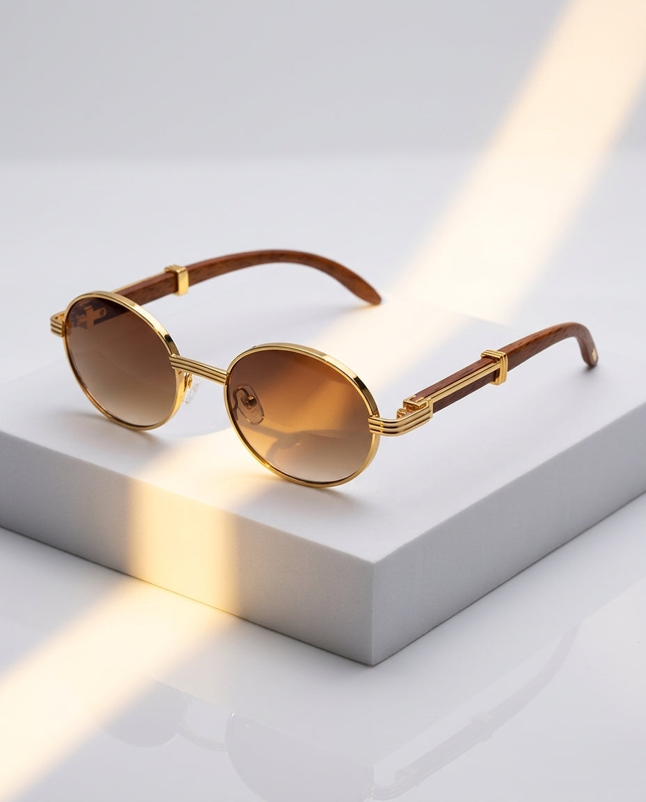 Milan Women's Wood Trim Round Sunglasses