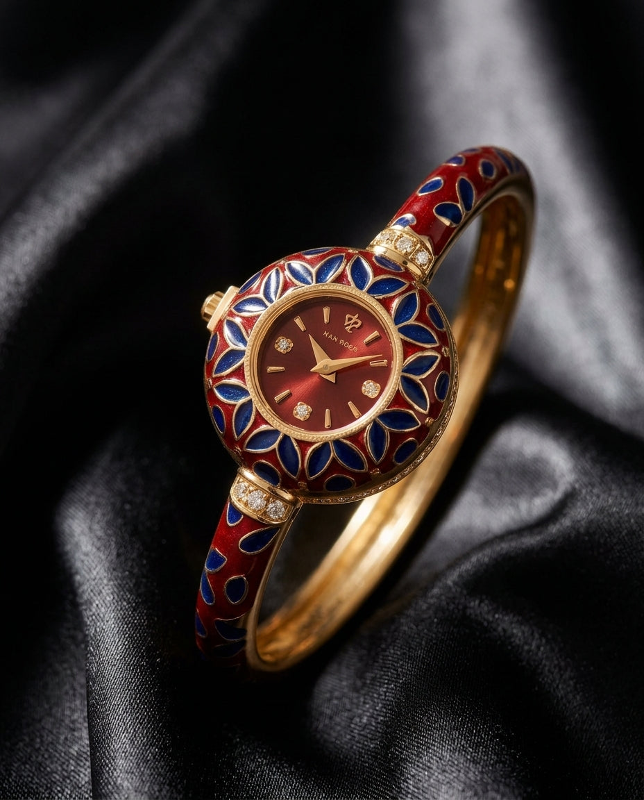Camille Women's Enamel Leaf Bangle Watch