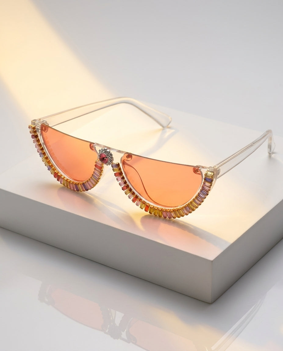 Vela Women's Crystal Half Frame Sunglasses