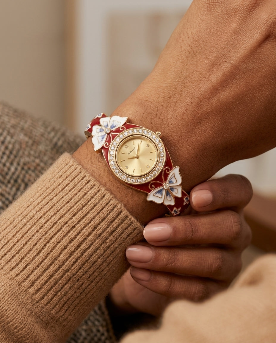 Marielle Women's Enamel Floral Bangle Watch