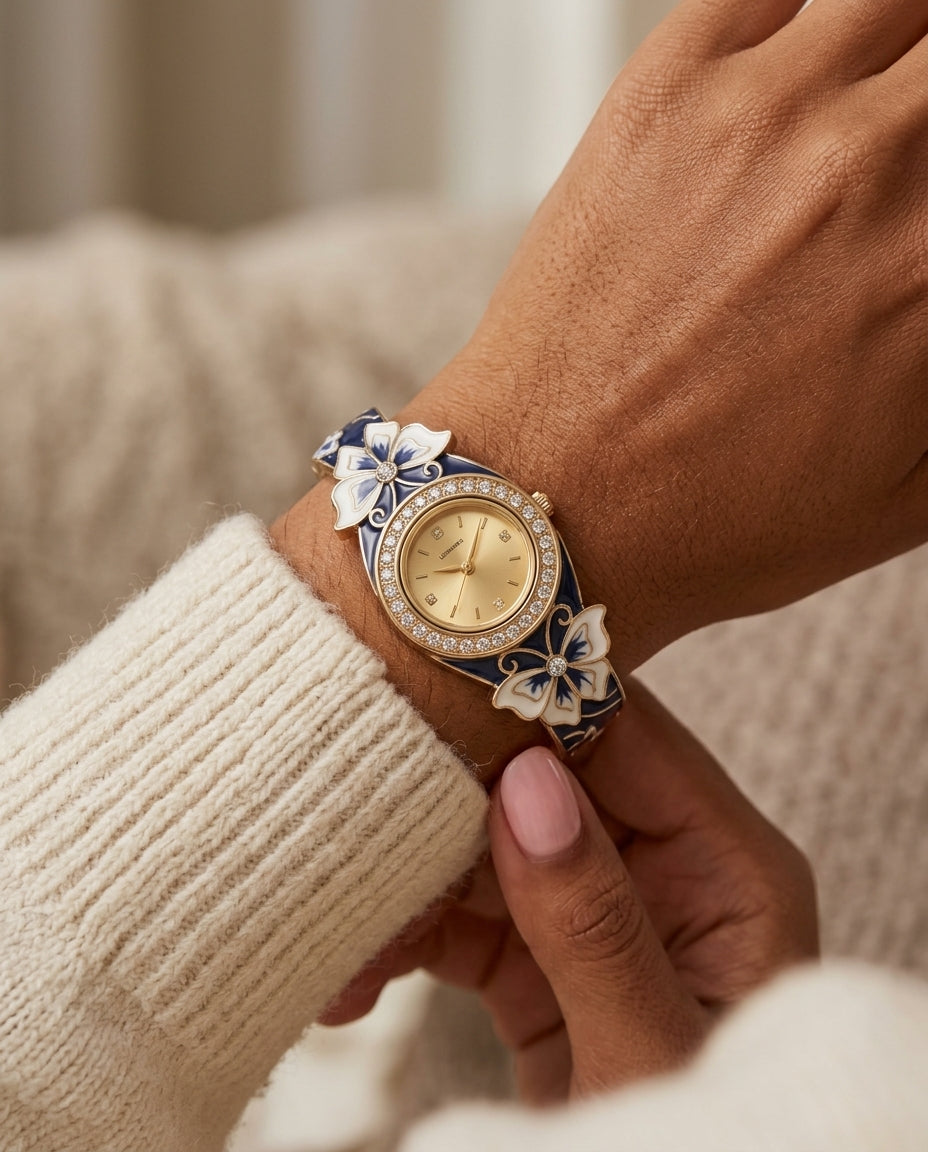 Marielle Women's Enamel Floral Bangle Watch