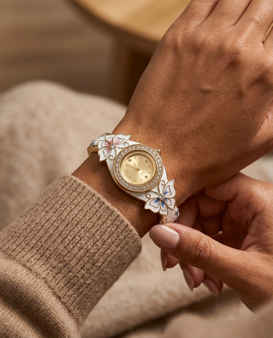 Marielle Women's Enamel Floral Bangle Watch