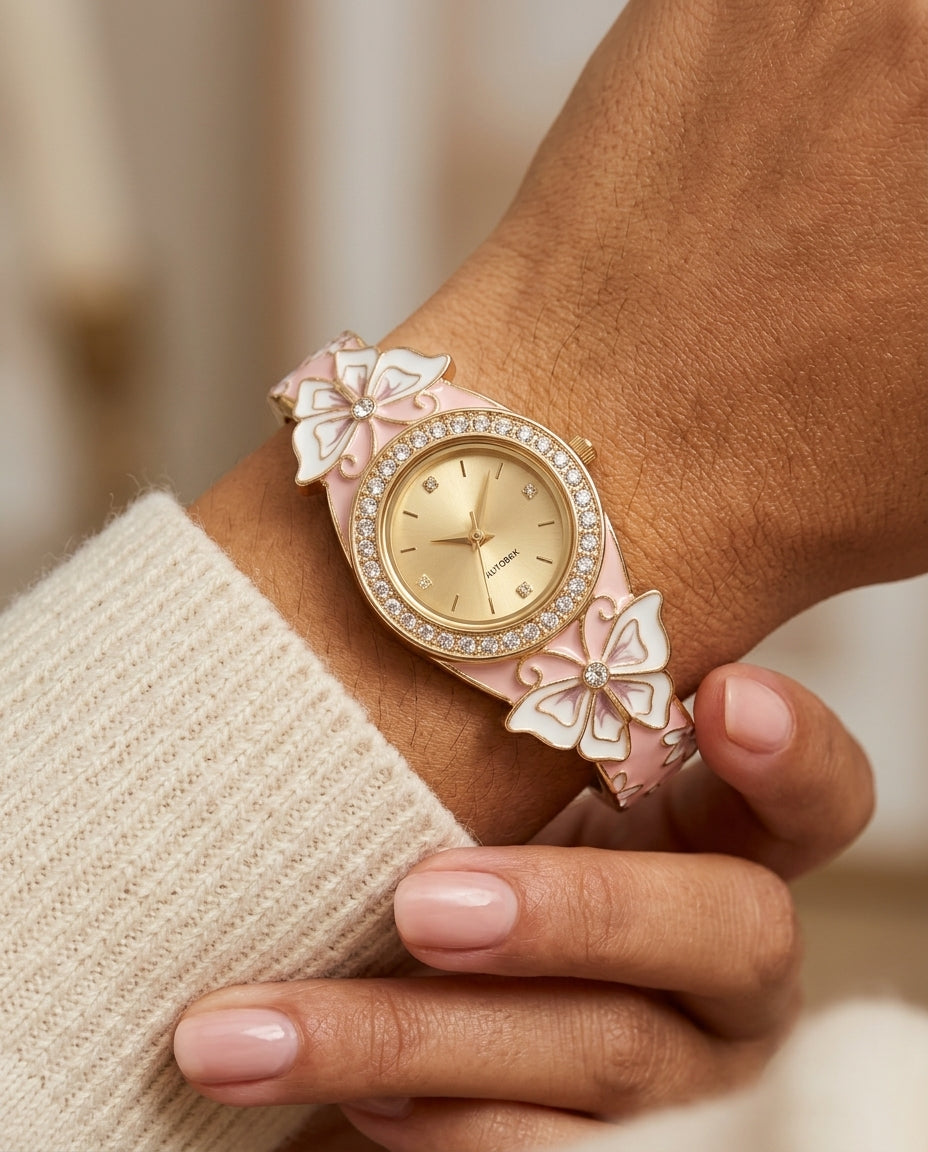 Marielle Women's Enamel Floral Bangle Watch
