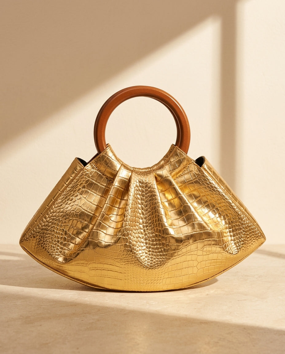 Natalia Women's Croc Embossed Pleated Handbag