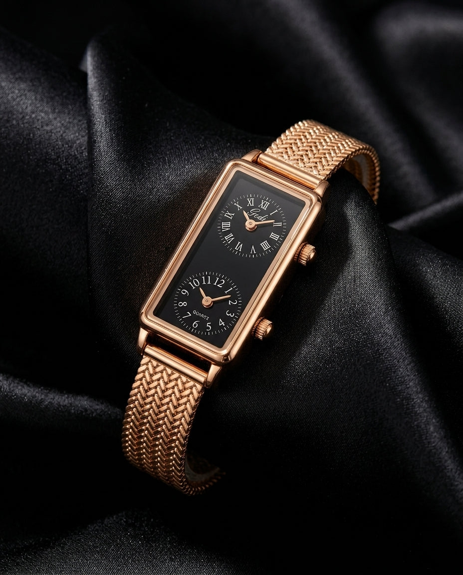 Reona Women's Dual Time Rectangle Watch