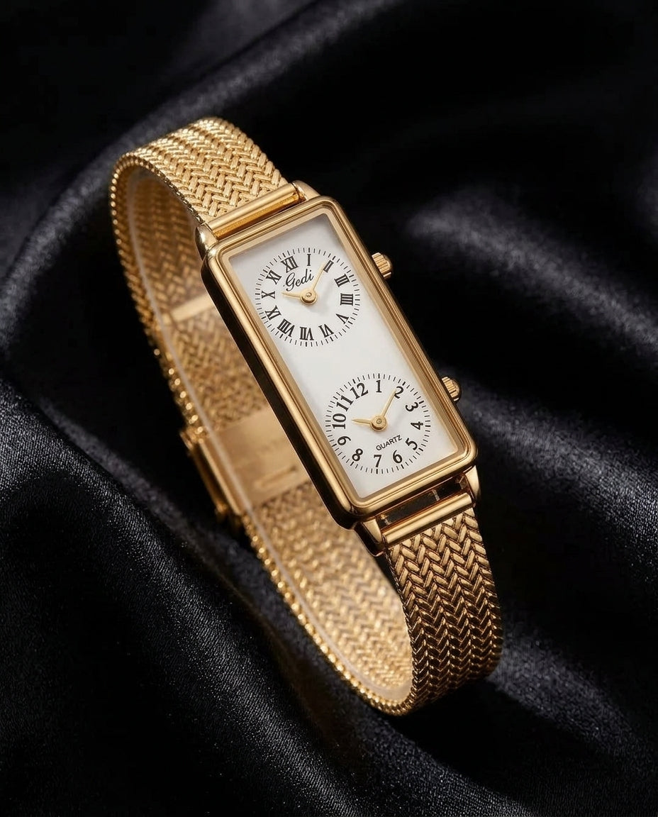 Reona Women's Dual Time Rectangle Watch