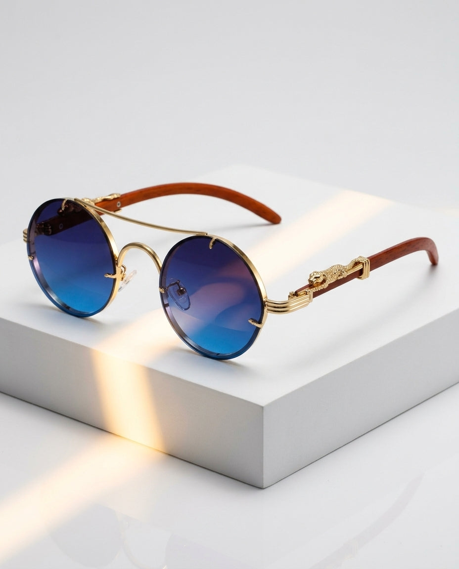 Cayden Women's Wood Trim Oval Sunglasses
