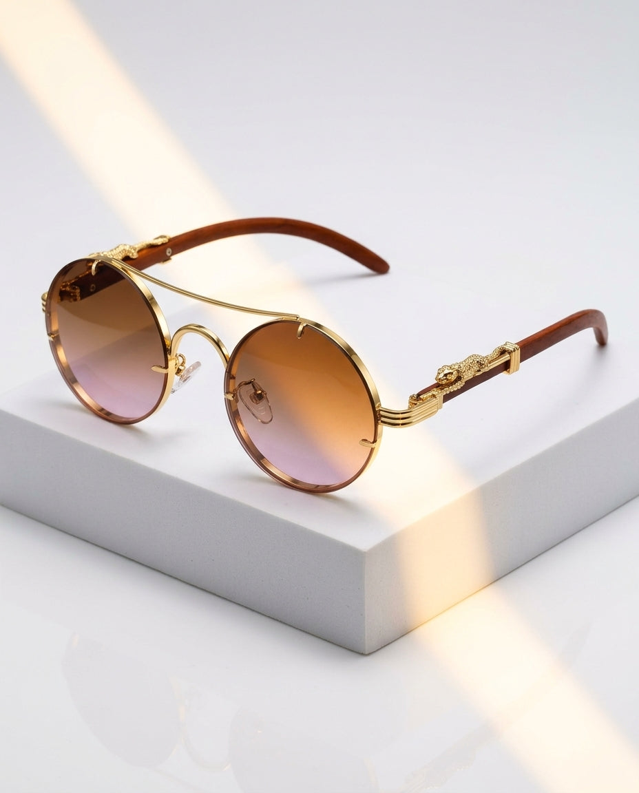 Cayden Women's Wood Trim Oval Sunglasses