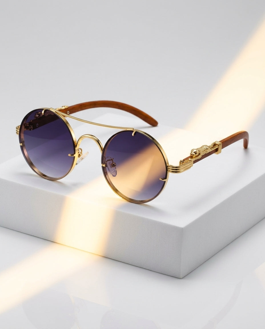 Cayden Women's Wood Trim Oval Sunglasses