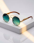 Cayden Women's Wood Trim Oval Sunglasses