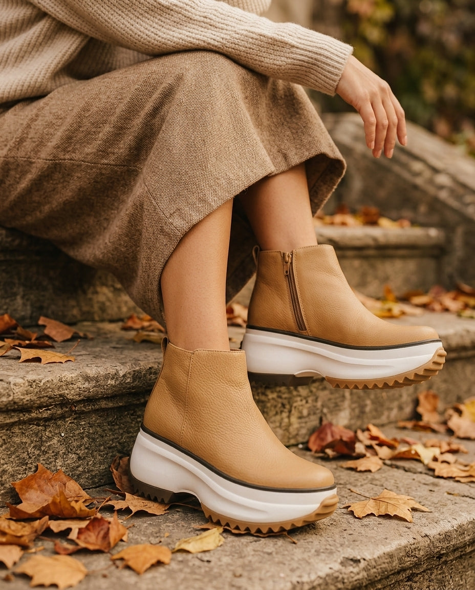 Maverick Women's Leather Chunky Platform Ankle Boots