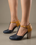 Marcella Women's Leather T-Strap Block Heel Mary Janes