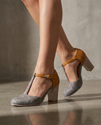 Marcella Women's Leather T-Strap Block Heel Mary Janes