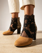 Gemma Women's Lace Mesh Block Heel Booties