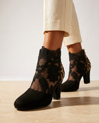 Gemma Women's Lace Mesh Block Heel Booties