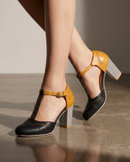 Marcella Women's Leather T-Strap Block Heel Mary Janes