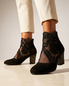 Gemma Women's Lace Mesh Block Heel Booties