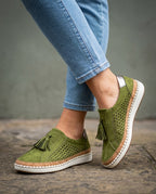 Marisela Women's Perforated Suede Tassel Slip On Sneakers