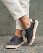 Marisela Women's Perforated Suede Tassel Slip On Sneakers