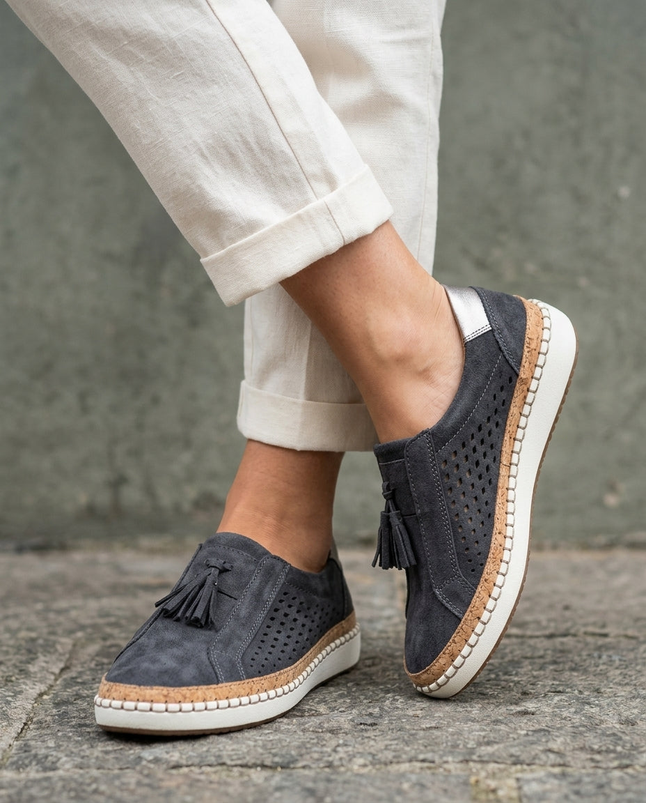 Marisela Women's Perforated Suede Tassel Slip On Sneakers