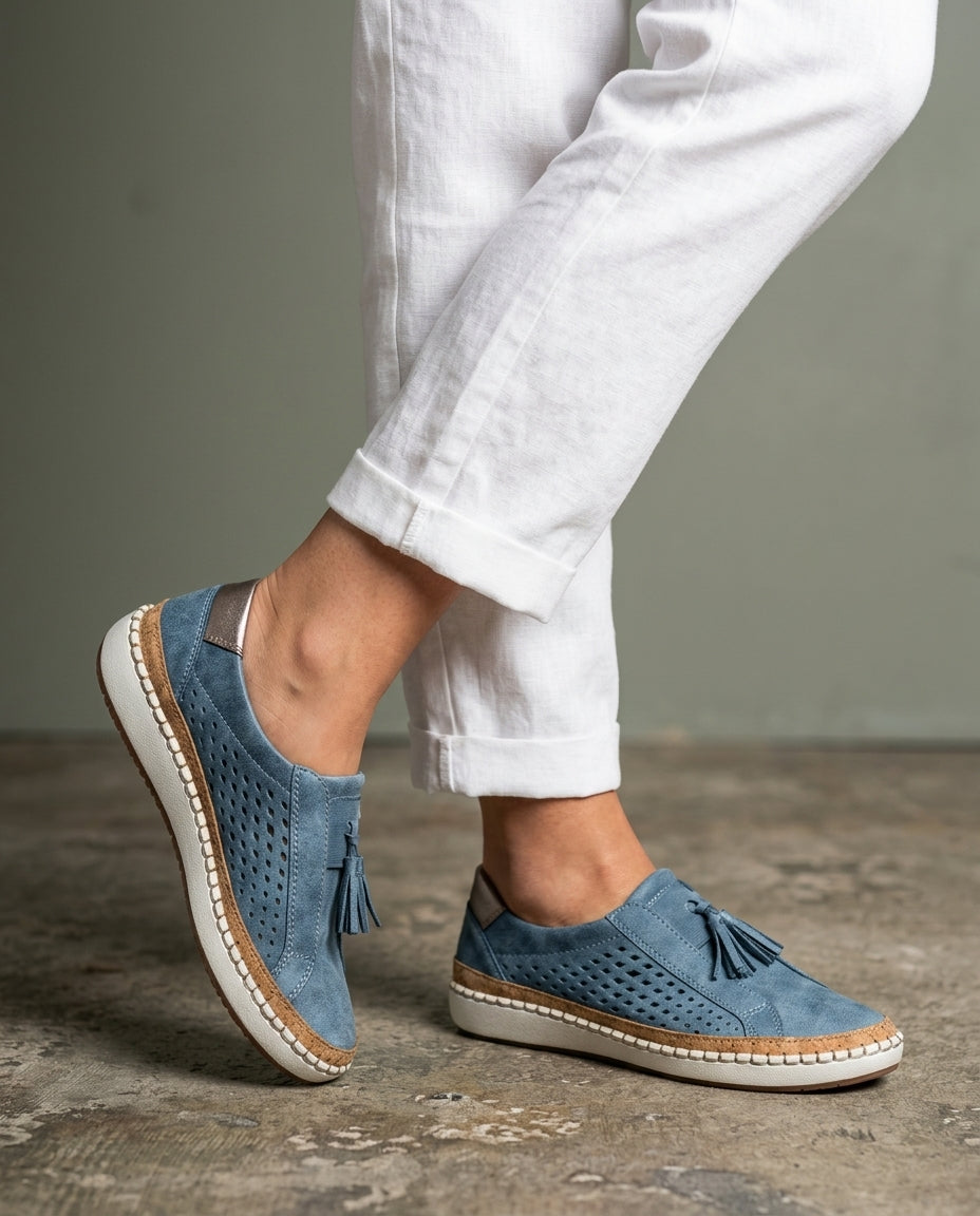 Marisela Women's Perforated Suede Tassel Slip On Sneakers