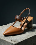 Selena Women's Two Tone Leather Slingback Block Heels