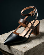 Selena Women's Two Tone Leather Slingback Block Heels