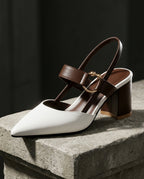 Selena Women's Two Tone Leather Slingback Block Heels
