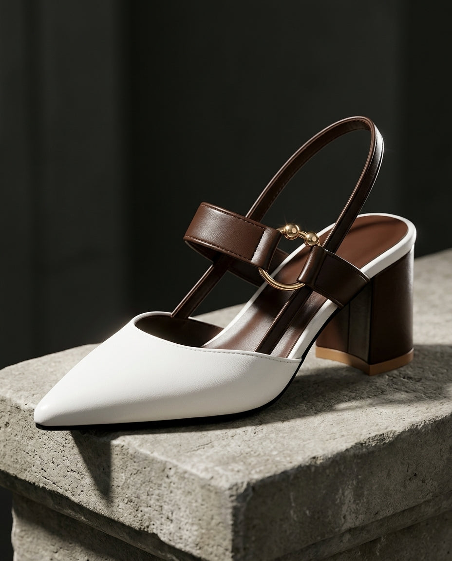 Selena Women's Two Tone Leather Slingback Block Heels