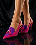 Marigold Women's Suede Tassel Colorblock Slingback Flats