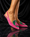 Marigold Women's Suede Tassel Colorblock Slingback Flats