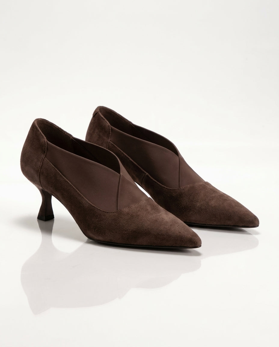 Vesna Women's Suede Kitten Heel Pointed Toe Pumps