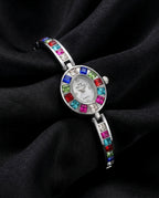 Genevieve Women's Rainbow Crystal Bangle Watch
