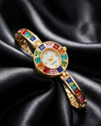 Genevieve Women's Rainbow Crystal Bangle Watch