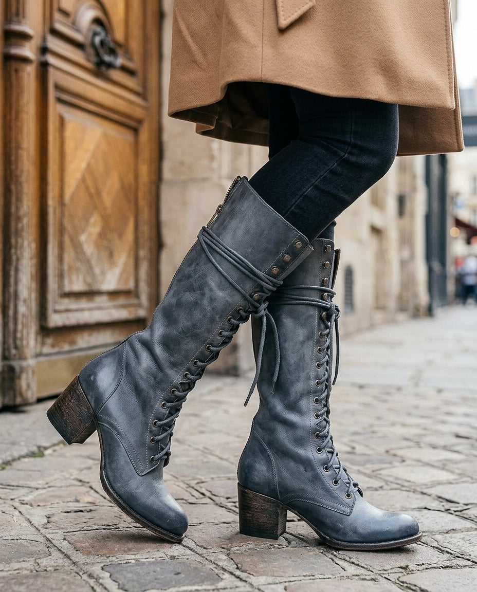 Everly Women's Lace Up Knee High Leather Boots